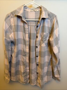 Womens Plaid Button-Up Shirt - Pink & Gray